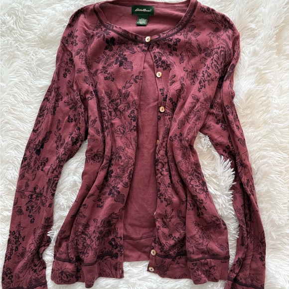 Eddie Bauer Burgundy Floral Button Down Shirt - Picture 4 of 5